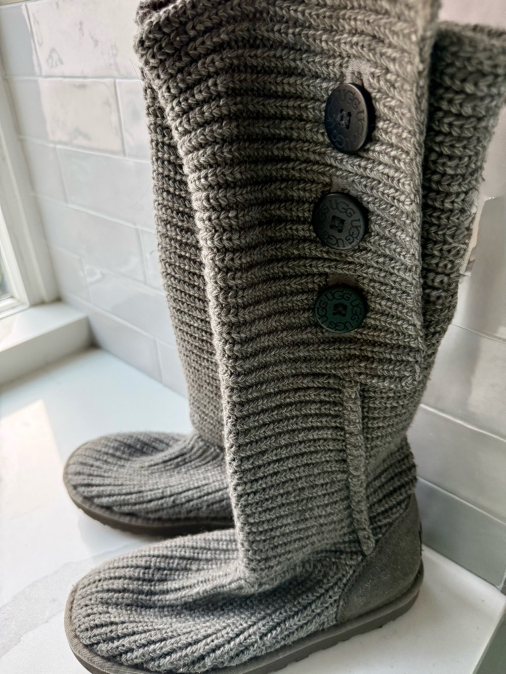 UGG Taupe Knit Suede Mid-Calf Boots